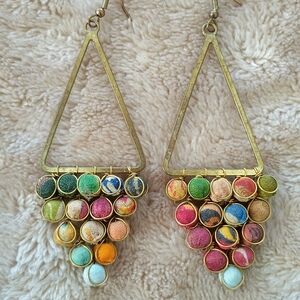 Upcycled Sari Fabric Triangle Drop Earrings